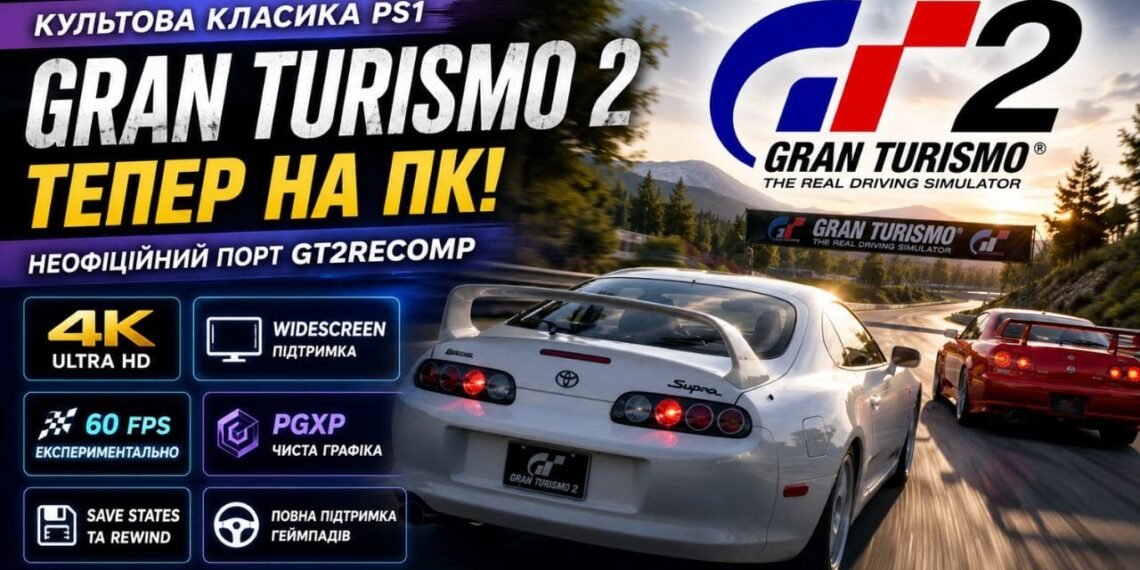 Gran Turismo 2 на ПК. Неофіційний порт GT2Recomp з підтримкою 4K, widescreen і 60 FPS.